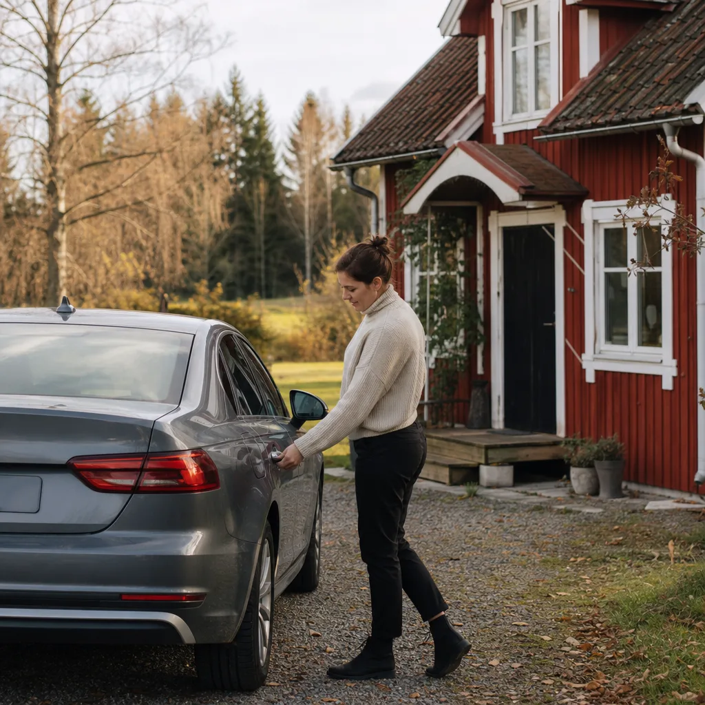 Audi A4 sedan framför stadshus