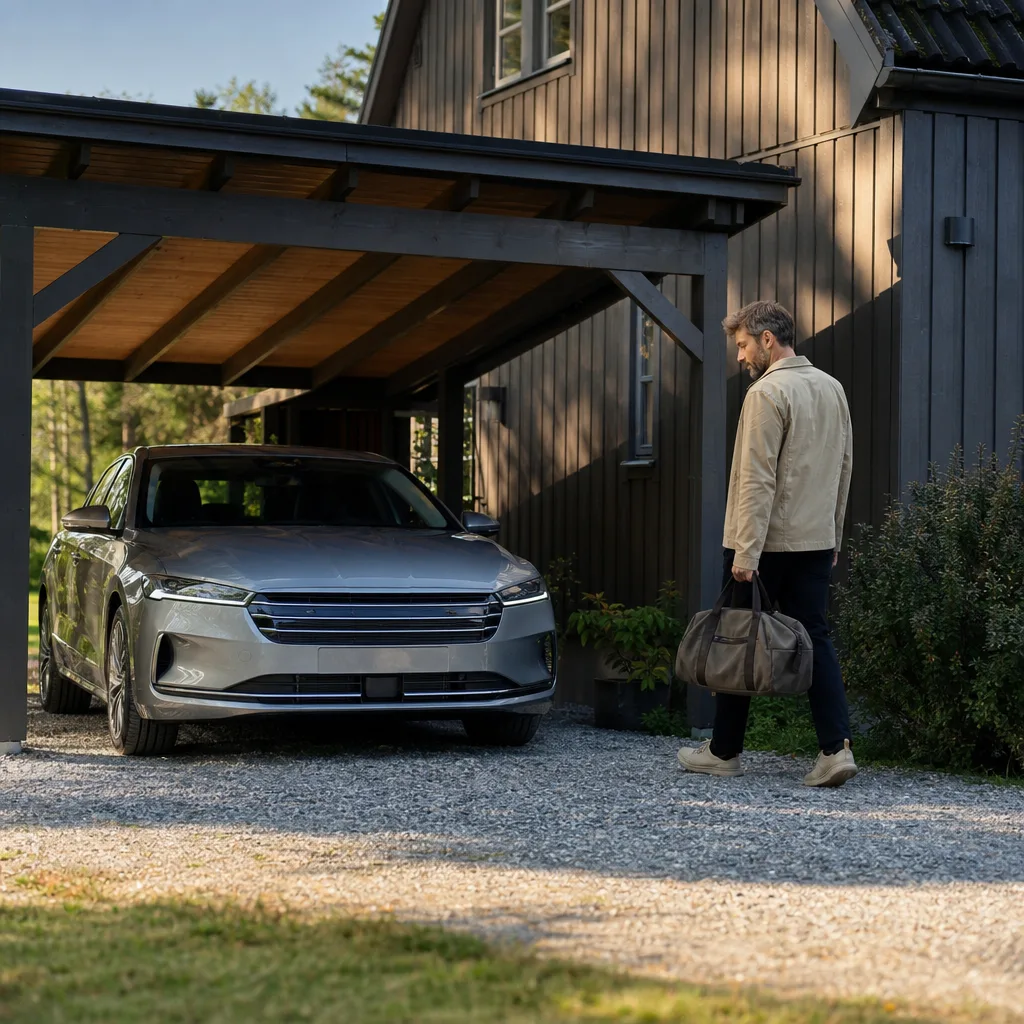 Mercedes-Benz saloon vid portik — helförsäkring bilmodell