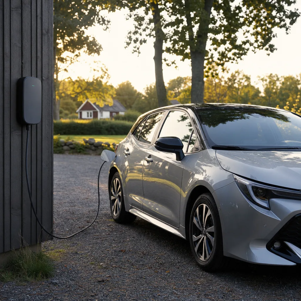 Toyota Corolla hybrid på uppfart — helförsäkring bilmodell